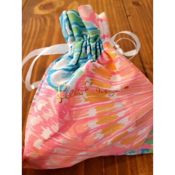 Lilly Pulitzer Fabric Drawstring Jewelry Pouch 5" X 7" Multicolor With Gold Logo - Picture 7 of 7